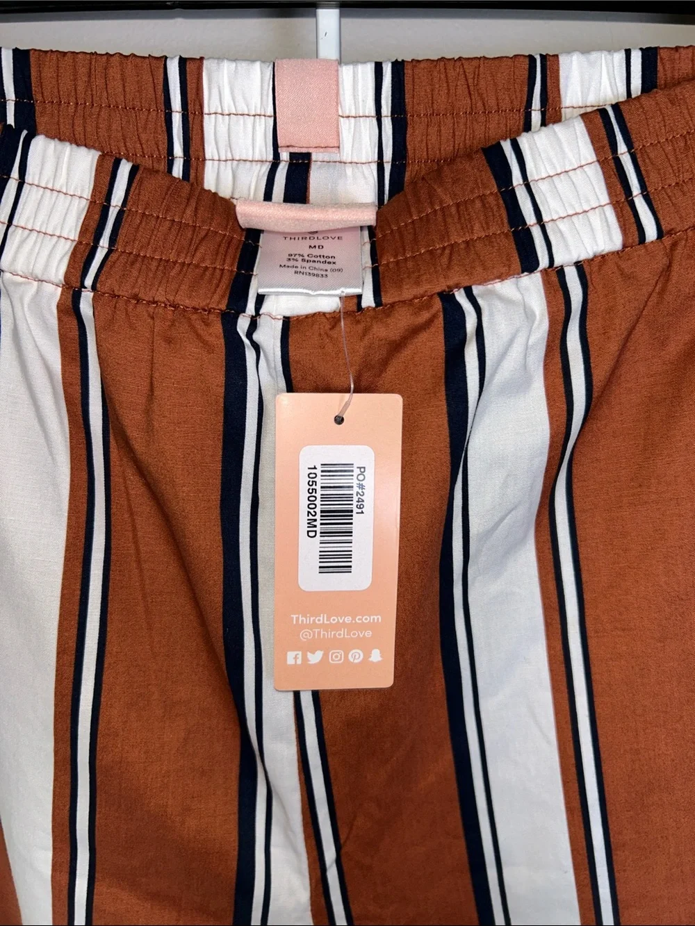 NWT ThirdLove Essential Cotton PJ Set in Sedona Stripe